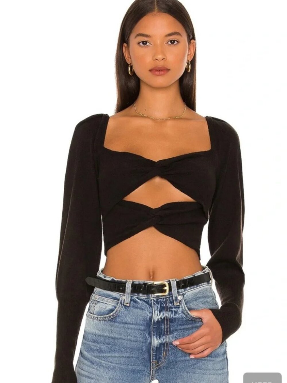Womens LPA Ayla Black (Item- 171) Wool Blend Front Twist Cut Out Crop Sweater S